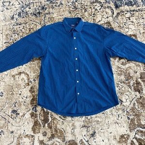 IZOD Blue Checkered Button Down Collared Long Sleeve Shirt L